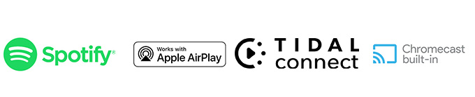 Spotify, AirPlay, Chromecast, Tidal